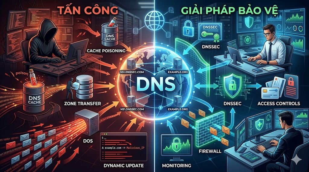  Tấn công và giải pháp bảo vệ trên DNS : Cache Poisoning, Zone Transfer, DOS, Dynamic Update
